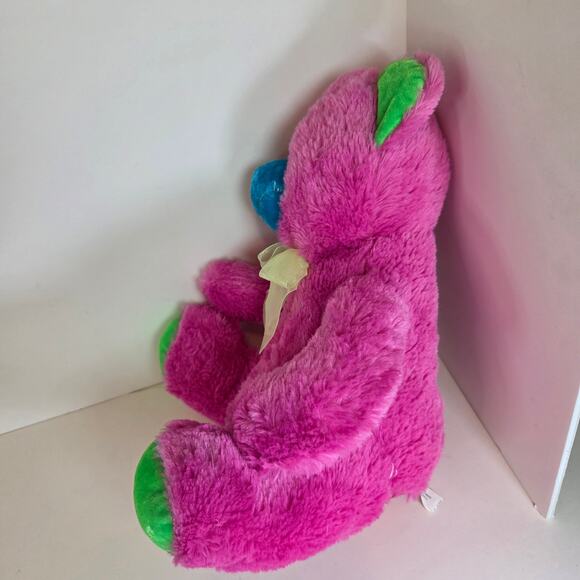 Goffa Pink Blue Green Plush Teddy Bear with Bow ~11.5" Sitting Stuffed Animal - Picture 4 of 10